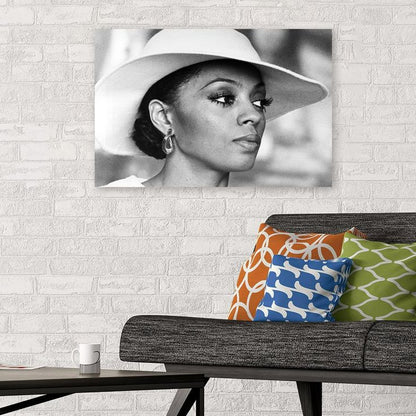 iana Ross with White Hat Black and White Canvas Wall Art Print Beautiful African American Art Icon Home Decor Size 24''x36''