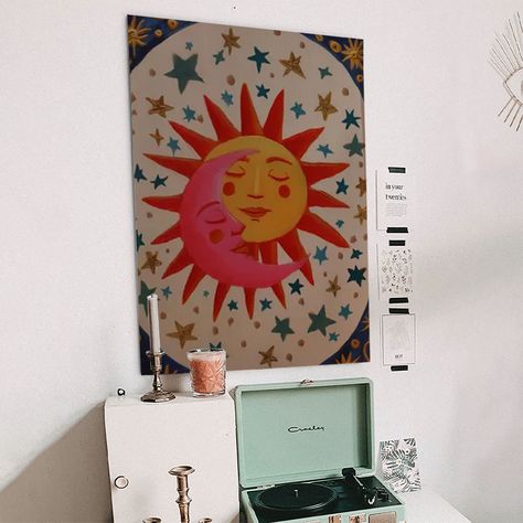 Sun and Moon Celestial Kissing Poster, Boho Astrology Wall Art Poster Size 24''x36''