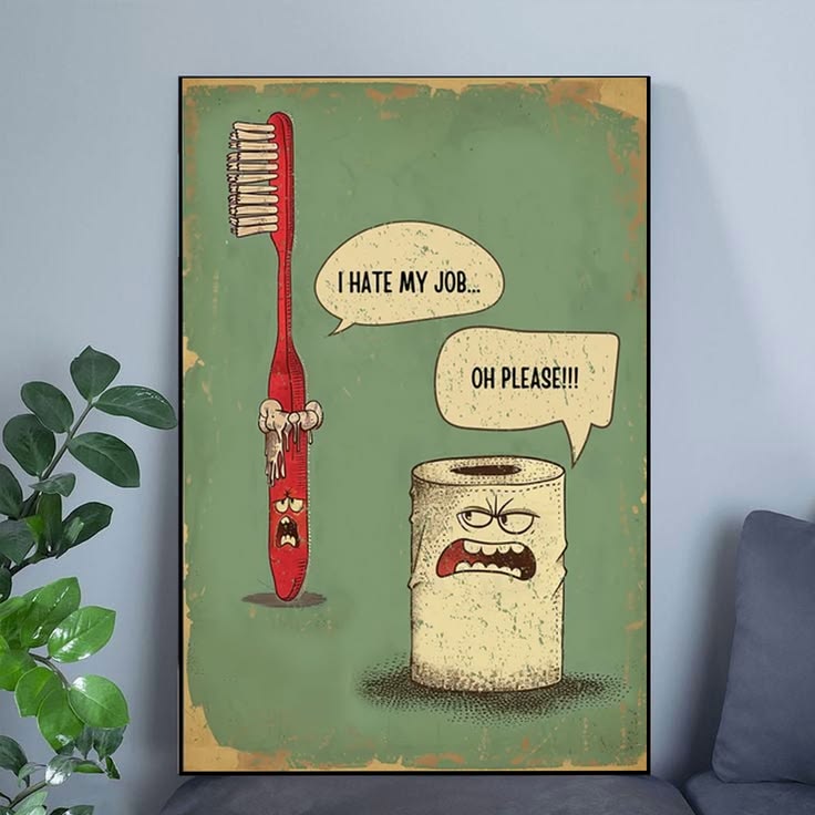 Bathroom Decor Poster- Toothbrush vs Toilet Paper Art Poster Full Size 24''x36''