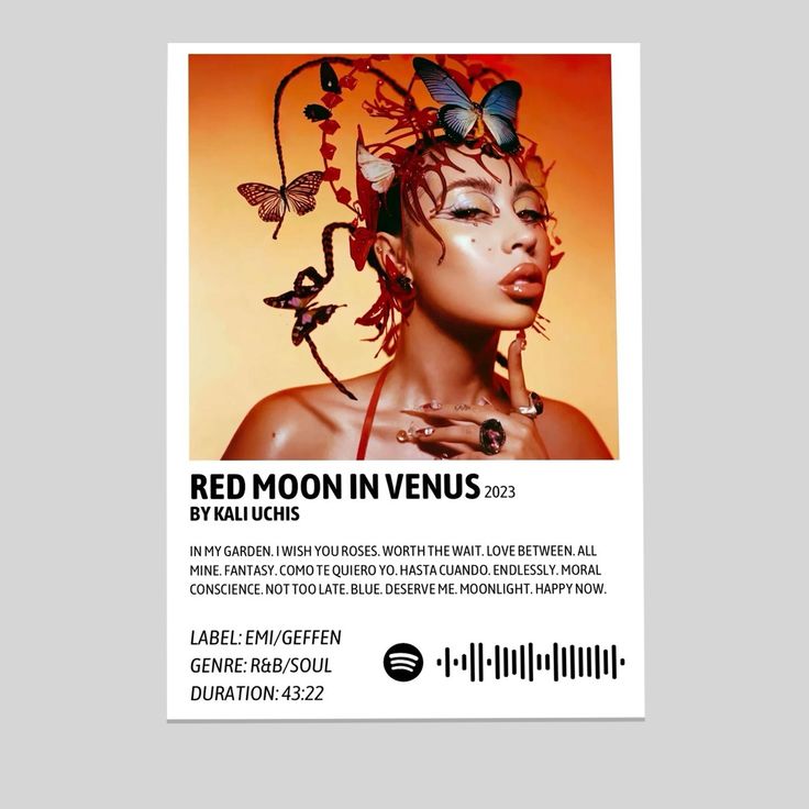 Kali Uchis Red Moon in Venus Poster  Album Art RnB Music Decor Poster Size 24''x36''