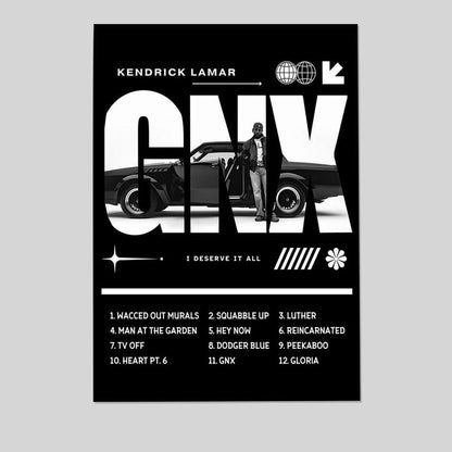 Kendrick Lamar GNX Poster Black and White Rapper Hip Hop Wall Art Teen Boy Room Girl Room Size 24''x36''