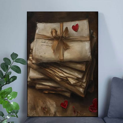 Valentine's Day Printable Wall Art, Still Life Vintage Love Letters Oil Painting Poster Full Size 24''x36''