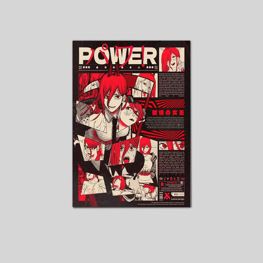 Power - Chainsaw Man, Manga Style Red and Black Wall Art Poster Size 24''x36''