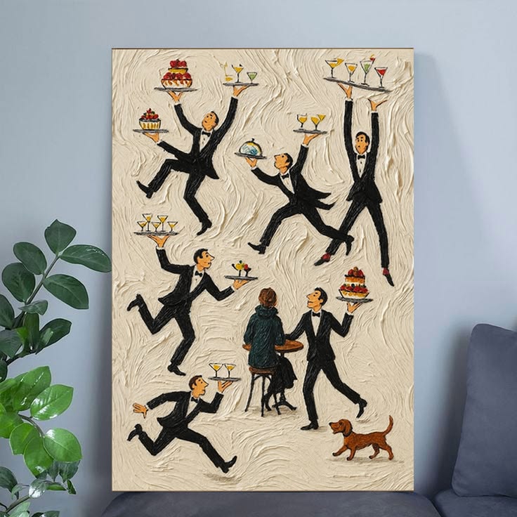 Tiny People Print Servers in a Restaurant Vintage Food & Drink Poster Full Size 24''x36''