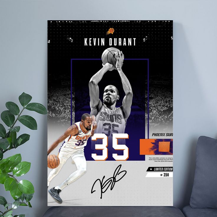 Basketball Superstar Kevin Durant Signed Poster For Kids Fans Room Bedroom Wall Decor-Sports Star Posters Canvas Art Print Picture Size 24''x36''