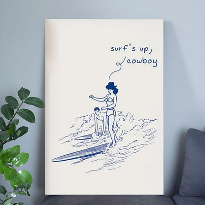 Retro Surf's Up Cowboy, Coastal Cowgirl Poster Full Size 24''x36''