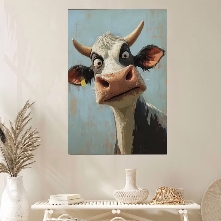 Lucky Shop Cow Wall Art, Humorous Animal Art Poster Full Size 24''x36''