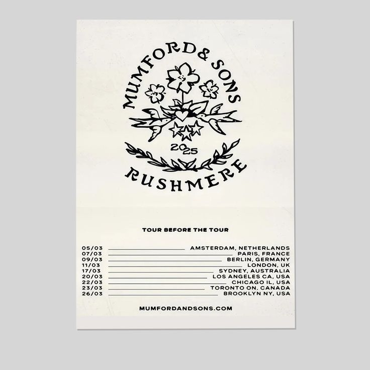 Mumford & Sons 2025 Tour Before the Tour Poster Size 24''x36''