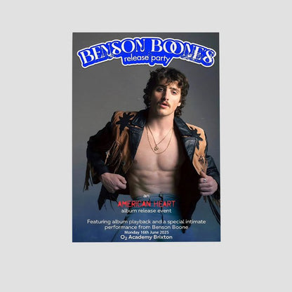 Music Poster Benson Boone American Heart 2025 Album Release Tour London Poster