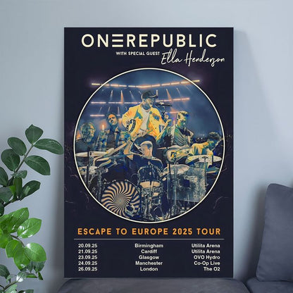 ONE REPUBLIC Escape To Europe 2025 UK Arena Poster - Wall Decor. No Frame Retro Style - Size 24''x36''