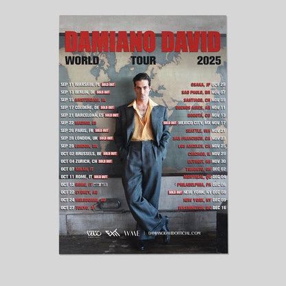 Damiano David World Tour 2025 Tour Dates Fan Gifts Home Decor Poster Size 24''x36''