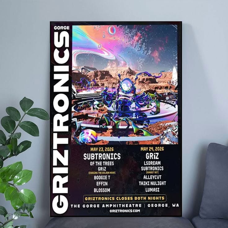GRIZTRONICS Concert Poster, Subtronics x GRiZ Festival Wall Art, EDM Tour Print, Bass Music Poster, Psychedelic Concert Decor