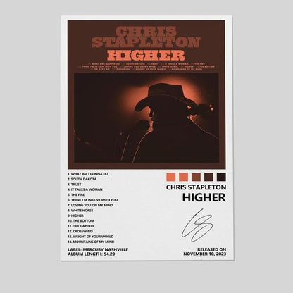 Music Poster Chris Stapleton Poster Higher Album Cover Poster Retro Style - Size 24''x36''