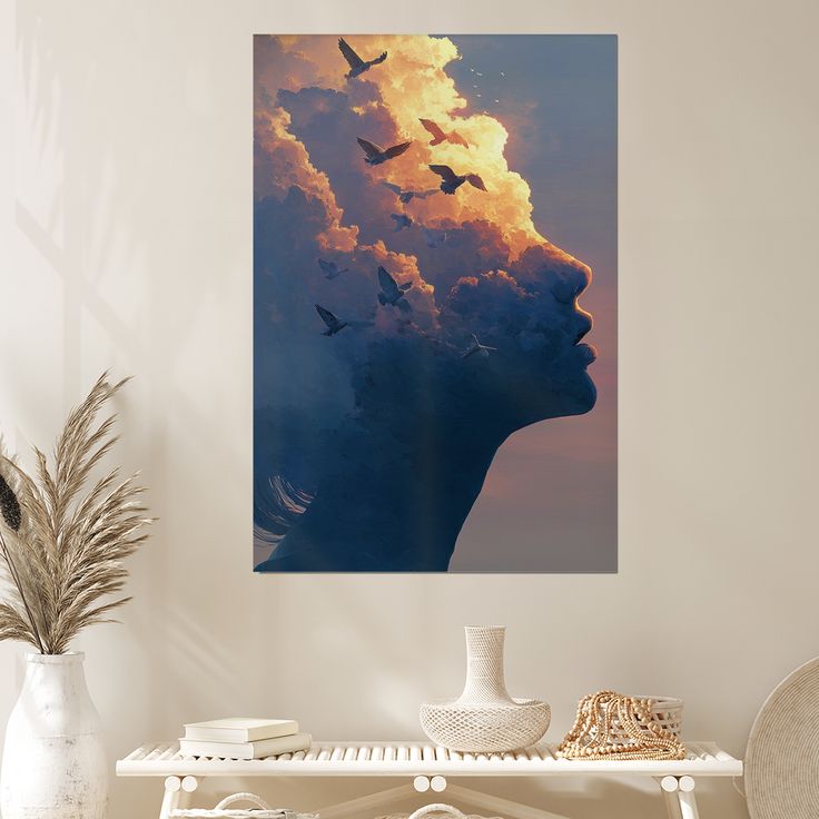 Vintage Poster - Surreal Cloud Head - Dreamy Abstract Woman Retro Style - Size 24x36