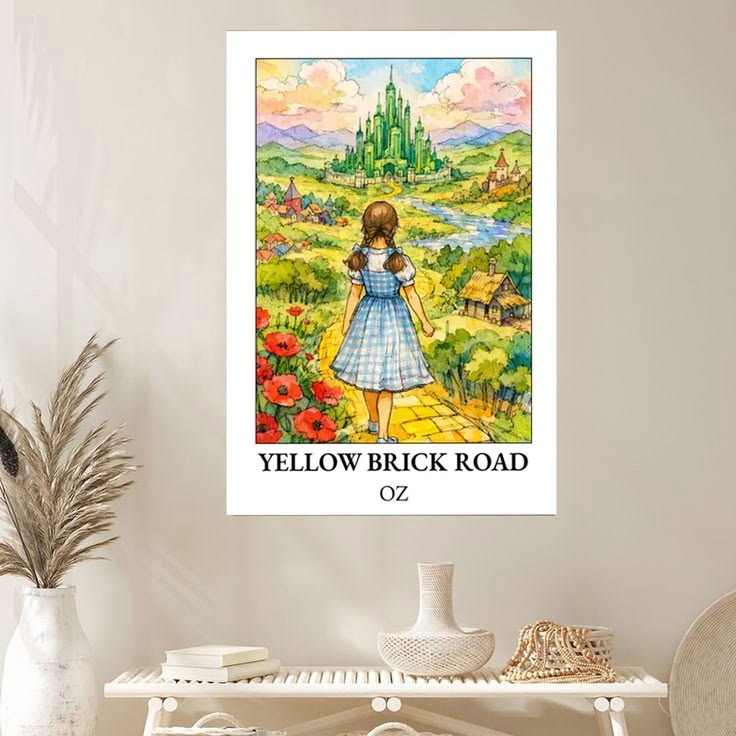 Wizard of Oz Poster – Dorothy, Yellow Brick Road Watercolour Art Poster Size 24''x36''