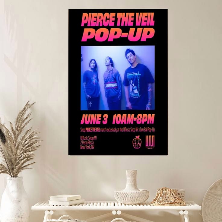 Pierce The Veil Pop-Up Poster, Band Merch Event Poster, Concert Promotion Print, Alternative Rock Wall Art, Music Shop NYC Poster