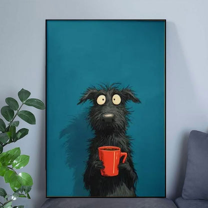 Lucky Shop Coffee Dog — Whimsical Animal Illustration Poster Full Size 24''x36''