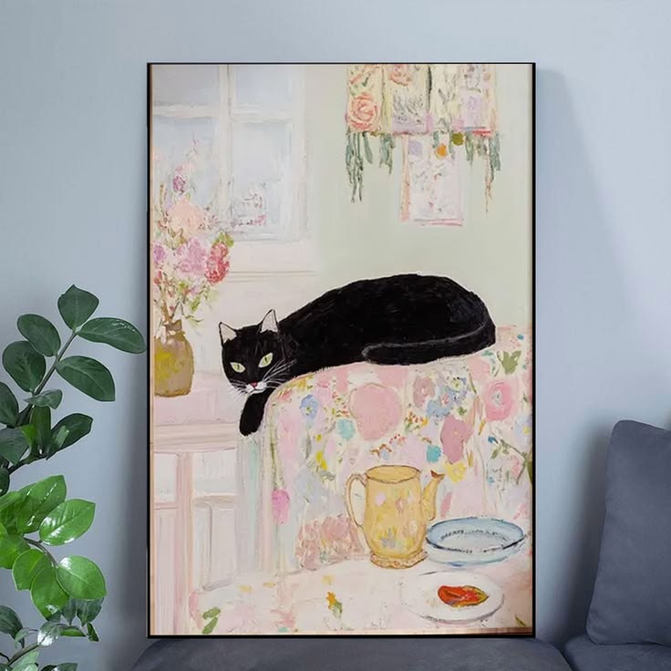 Black Cat Wall Art, Vintage Style Poster Full Size 24''x36''