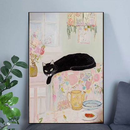 Black Cat Wall Art, Vintage Style Poster Full Size 24''x36''
