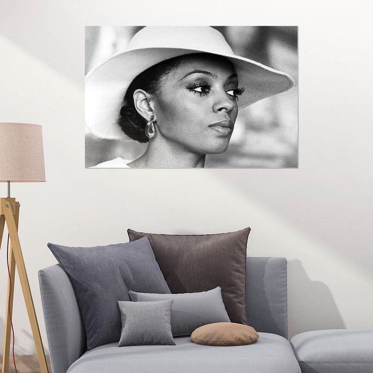 iana Ross with White Hat Black and White Canvas Wall Art Print Beautiful African American Art Icon Home Decor Size 24''x36''