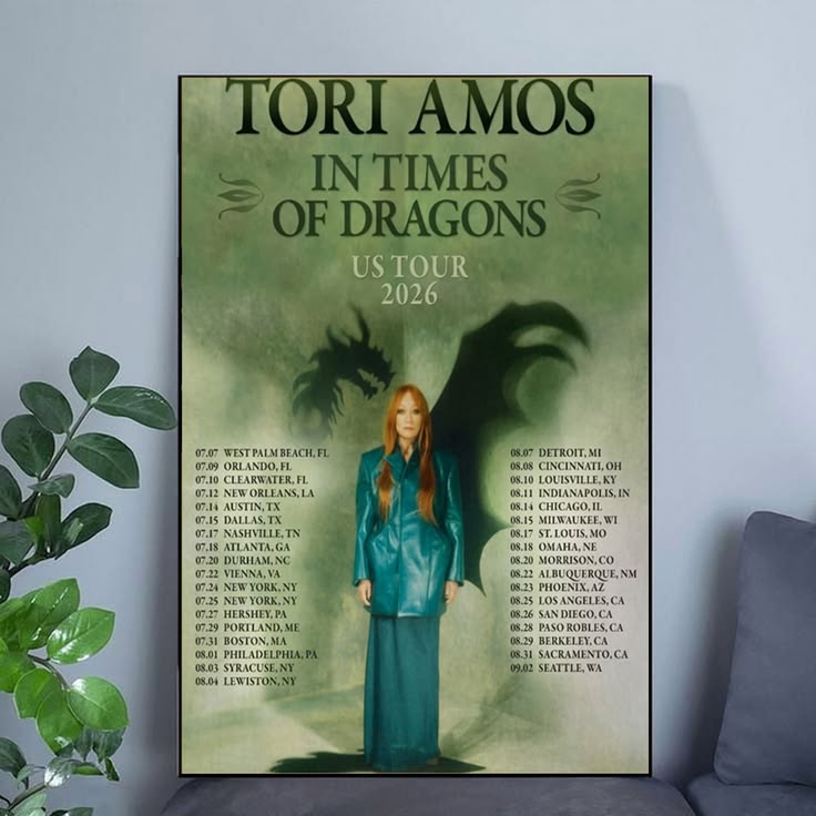 Tori Amos In Times of Dragons US Tour 2026 Schedule Concert Poster Size 24''x36''