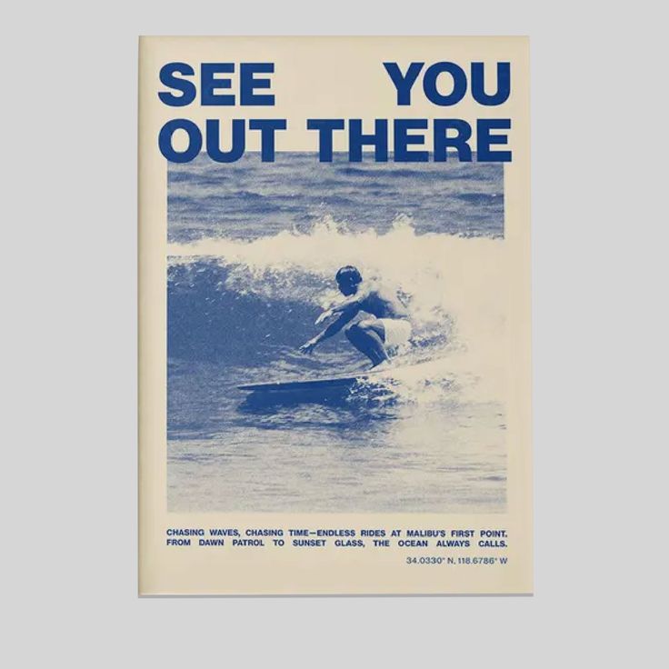 Vintage Surfing Poster, Malibu First Point Surf Art Poster Full Size 24''x36''