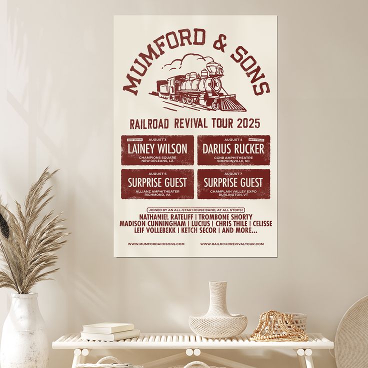 Mumford & Sons 2025 Poster Limited Railroad Revival Tour Size 24''x36''