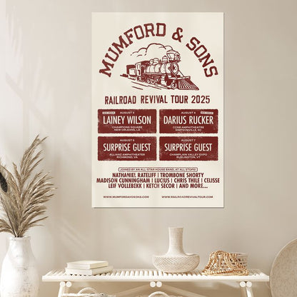 Mumford & Sons 2025 Poster Limited Railroad Revival Tour Size 24''x36''