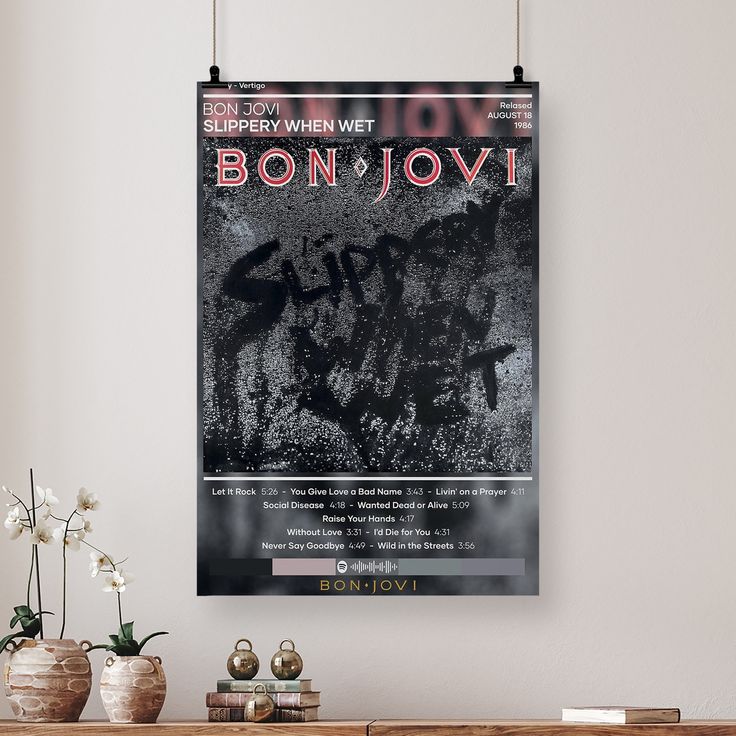 Bon Jovi Poster Slippery When Wet Poster Rock Music Poster Album Cover Poster Size 24''x36''