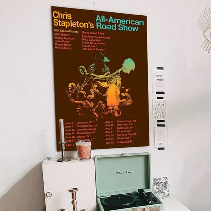 Music Poster CHRIS STAPLETON All American Roadshow 2025 Tour Poster Retro Style - Size 24''x36''