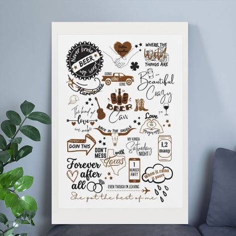 Country Music Gift country music print Combs song lyric sign lyric print customised gift Size 24''x36''