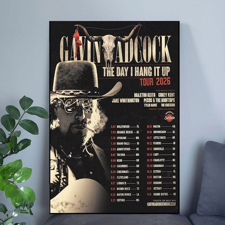 Country Music Tour Poster, Gavin Adcock Wall Art, Western Cowboy Concert Print, Rustic Americana Fan Gift
