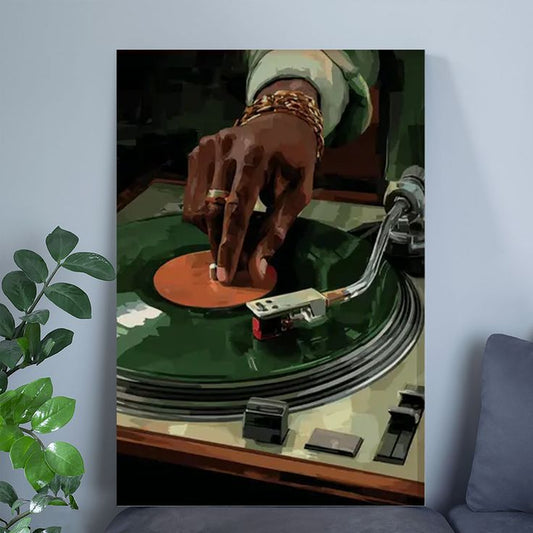 Vinyl Record Player Poster Print Vintage Oil Painting Black Woman Wall Art DJ Retro African Soul Music Lover Wall Decor Poster Size 24''x36''
