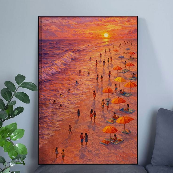 Tiny People Swimming, Ocean Waves Poster Full Size 24''x36''
