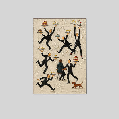Tiny People Print Servers in a Restaurant Vintage Food & Drink Poster Full Size 24''x36''
