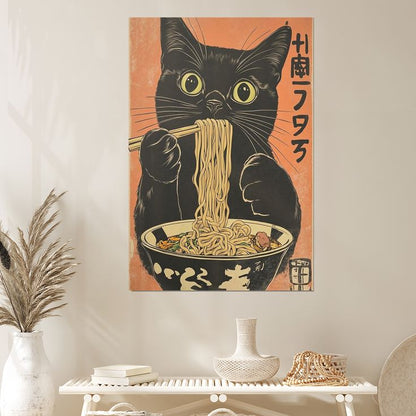 Generic Vintage Japanese Noodle Black Cat Canvas Poster Size 24''x36''