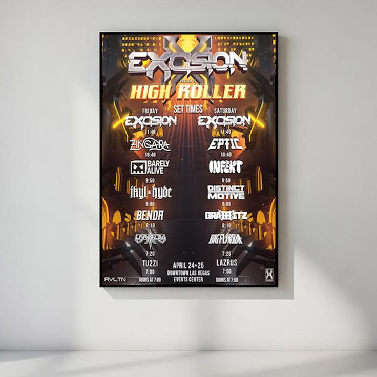 Excision High Roller Poster Print, EDM Festival Wall Art, Dubstep Concert Lineup Poster, Electronic Music Decor