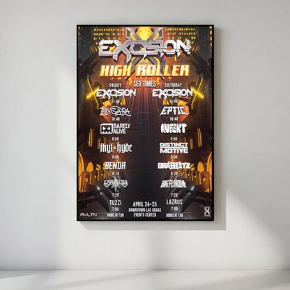 Excision High Roller Poster Print, EDM Festival Wall Art, Dubstep Concert Lineup Poster, Electronic Music Decor