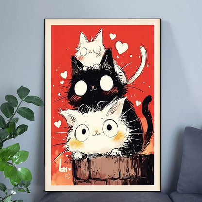 Cat Wall Art Poster, Stacked Kittens Illustration Poster Full Size 24''x36''