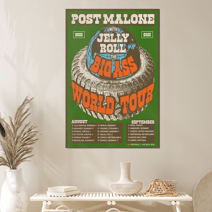 Post Malone With Jelly Roll The BIG ASS WORLD TOUR 2025 Poster Size 24''x36''