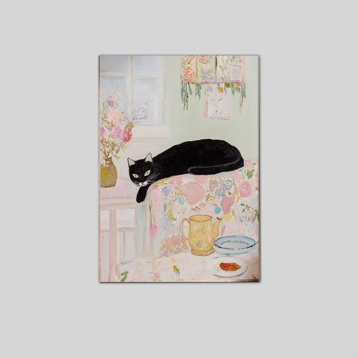 Black Cat Wall Art, Vintage Style Poster Full Size 24''x36''