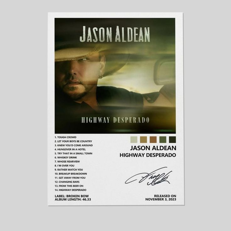 Jason Aldean Poster Highway Desperado Album Cover Poster for Bedroom Aesthetic Size 24''x36''