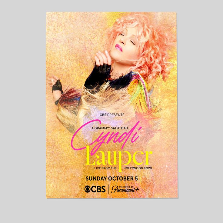 Music Poster Cyndi Lauper A G.RAM.MY Salute Live Hollywood Bowl Retro Style - Size 24''x36''