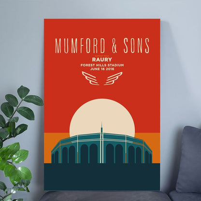 Mumford & Sons poster, Mumford and Sons - Forest Hills Stadium print (with Raury), Rock art, Rock posters  Size 24''x36'' -