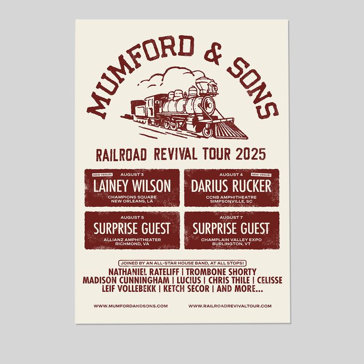 Mumford & Sons 2025 Poster Limited Railroad Revival Tour Size 24''x36''