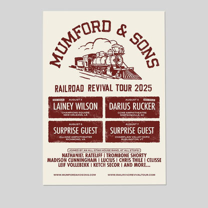Mumford & Sons 2025 Poster Limited Railroad Revival Tour Size 24''x36''
