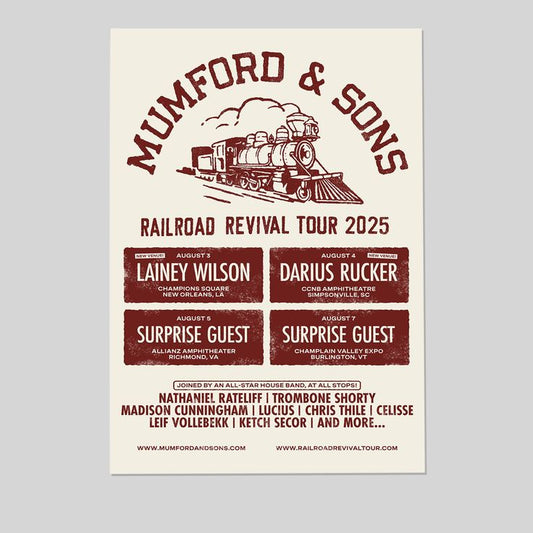 Mumford & Sons 2025 Poster Limited Railroad Revival Tour Size 24''x36''