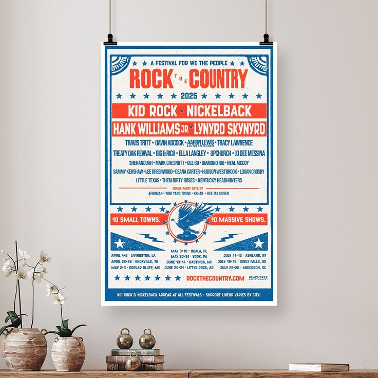KID ROCK NICKELBACK HANK WILLIAMS JR LYNYRD SKYNARD Tour 2025 Ltd Ed RARE Poster Size 24''x36''