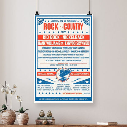 KID ROCK NICKELBACK HANK WILLIAMS JR LYNYRD SKYNARD Tour 2025 Ltd Ed RARE Poster Size 24''x36''
