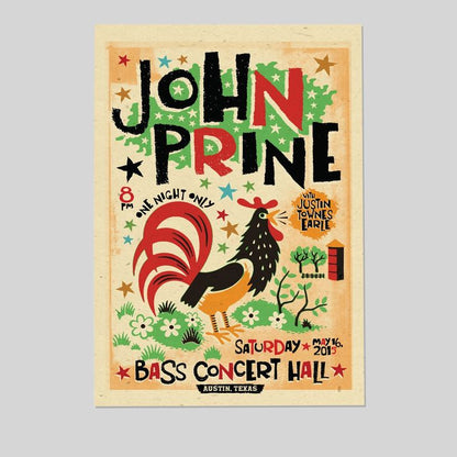 John Prine concert poster - 2015 signed by the artist Retro Style - Size 24''x36''
